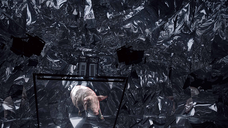 jody xiong clads interior of 12 meter-high head installation in thousands of prisms