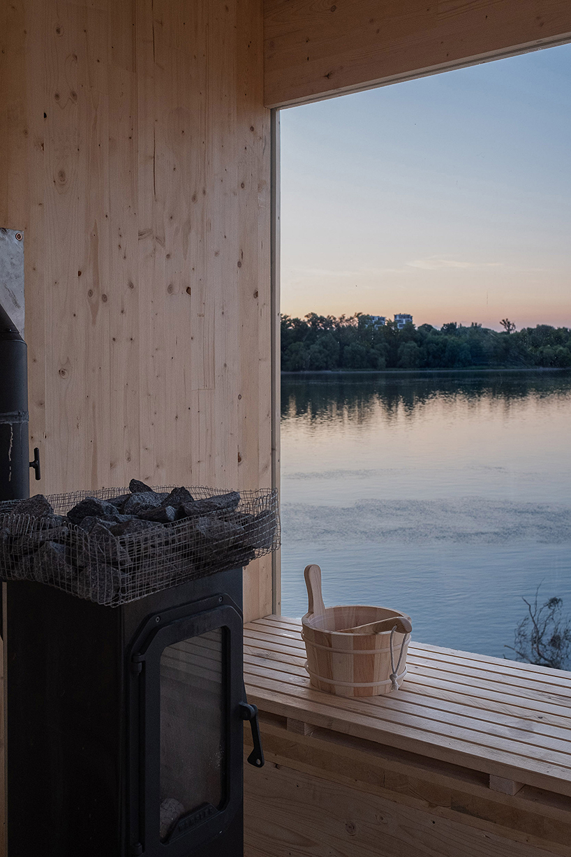 mobile sauna by BIVAK perches on recycled wooden stilts for an exclusive retreat