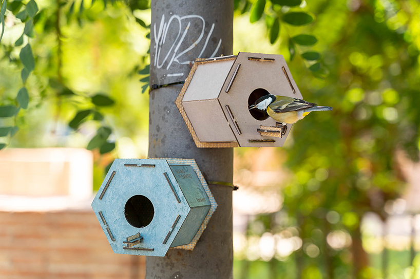 mano de santo's ELVI urban birdhouse game gives second life to used linoleum