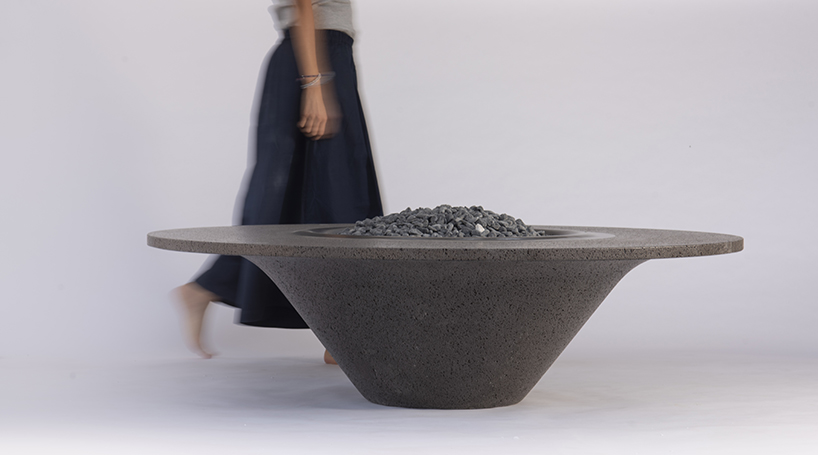 peca studio introduces 'umo rocka' sculptural fire pit made out of volcanic rock