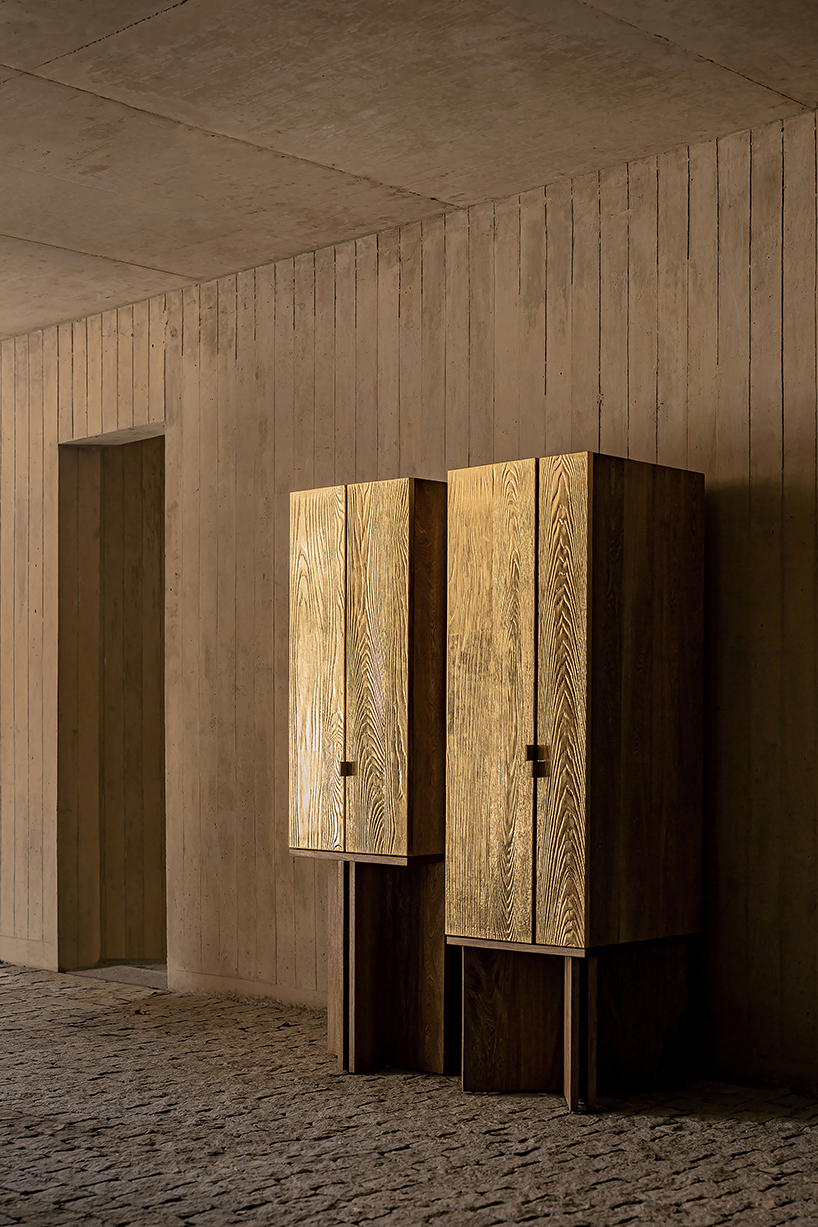 wooden AURUM cabinets clad in 23-karat gold leaf offer various configurations
