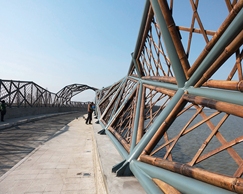 mimesis architecture studio fills harbour bridge with bamboo nets in wuxi, china