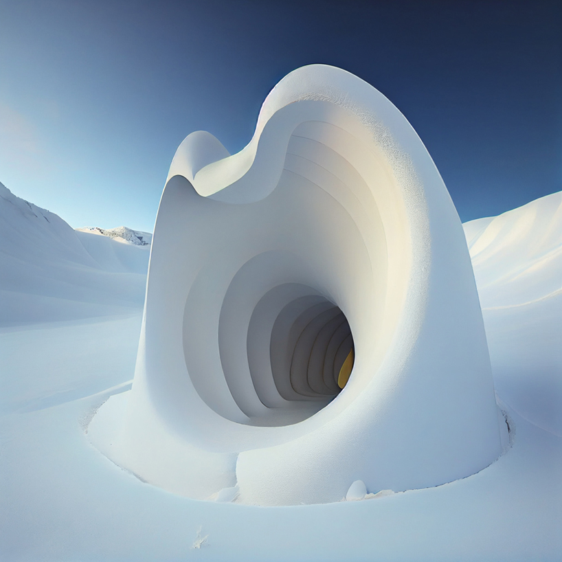 yongwook seong's AI imagines surreal structures that fuse arctic land with living forms and mythical figures