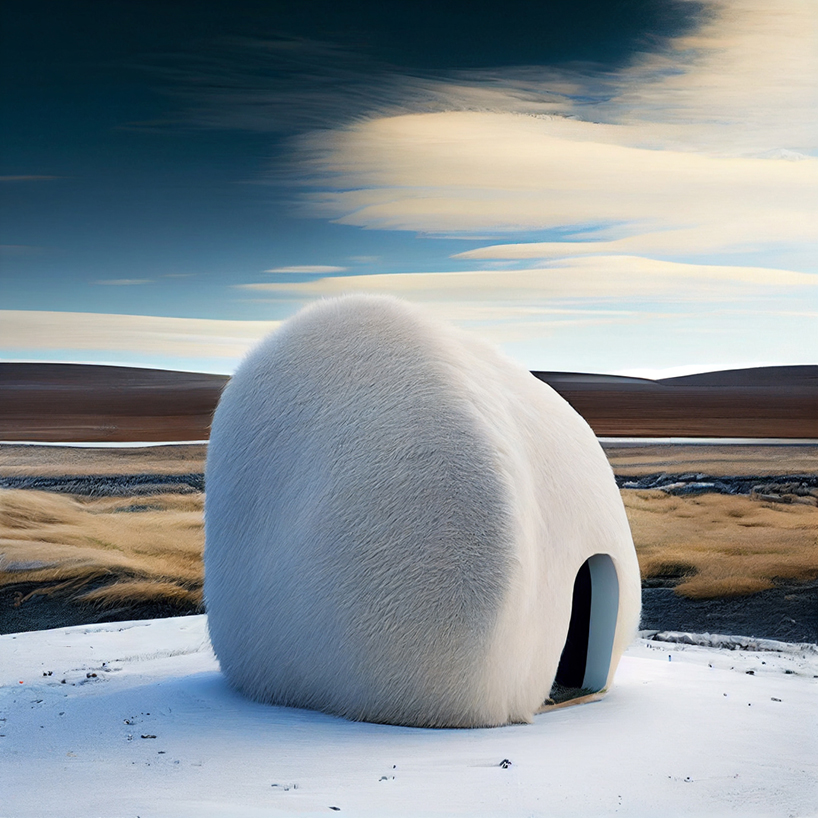 yongwook seong's AI imagines surreal structures that fuse arctic land with living forms and mythical figures