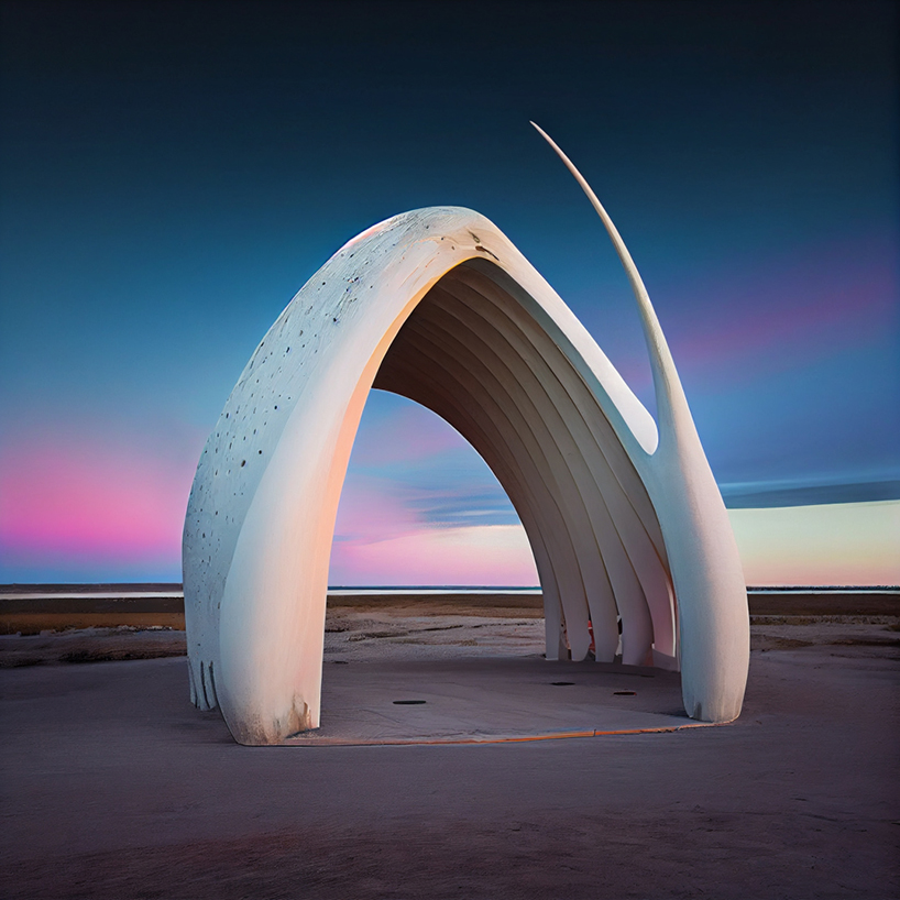 yongwook seong's AI imagines surreal structures that fuse arctic land with living forms and mythical figures