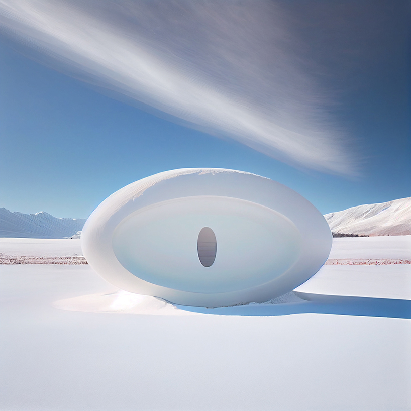 yongwook seong's AI imagines surreal structures that fuse arctic land with living forms and mythical figures