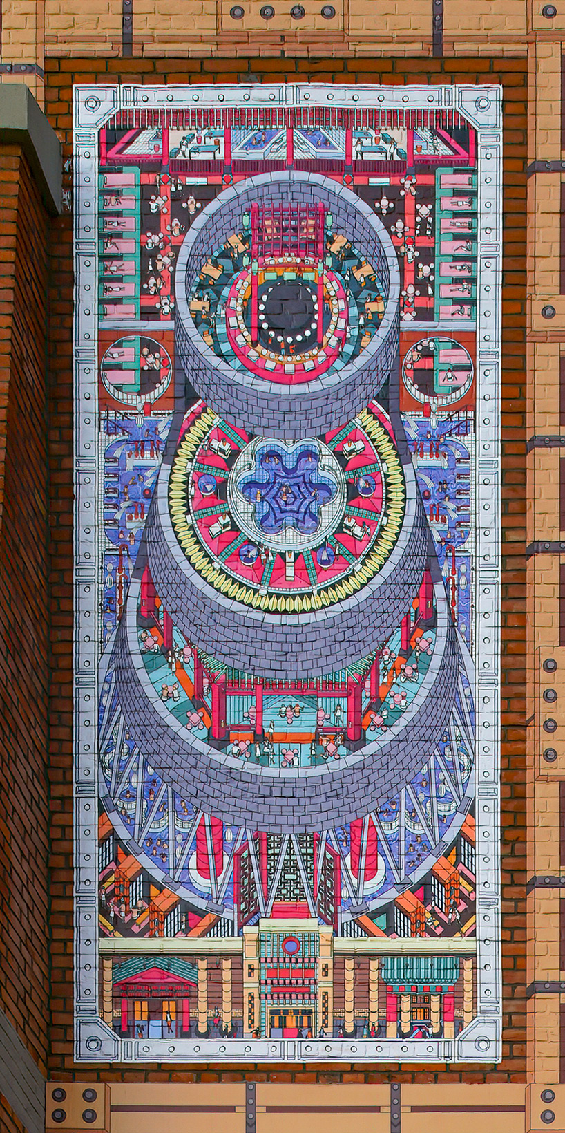 drawing architecture studio uplifts chinese warehouse with renaissance-basilica-like mural