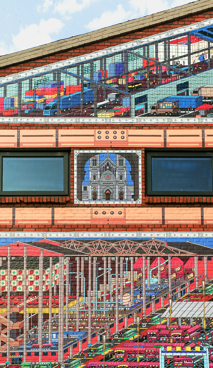 drawing architecture studio uplifts chinese warehouse with renaissance-basilica-like mural