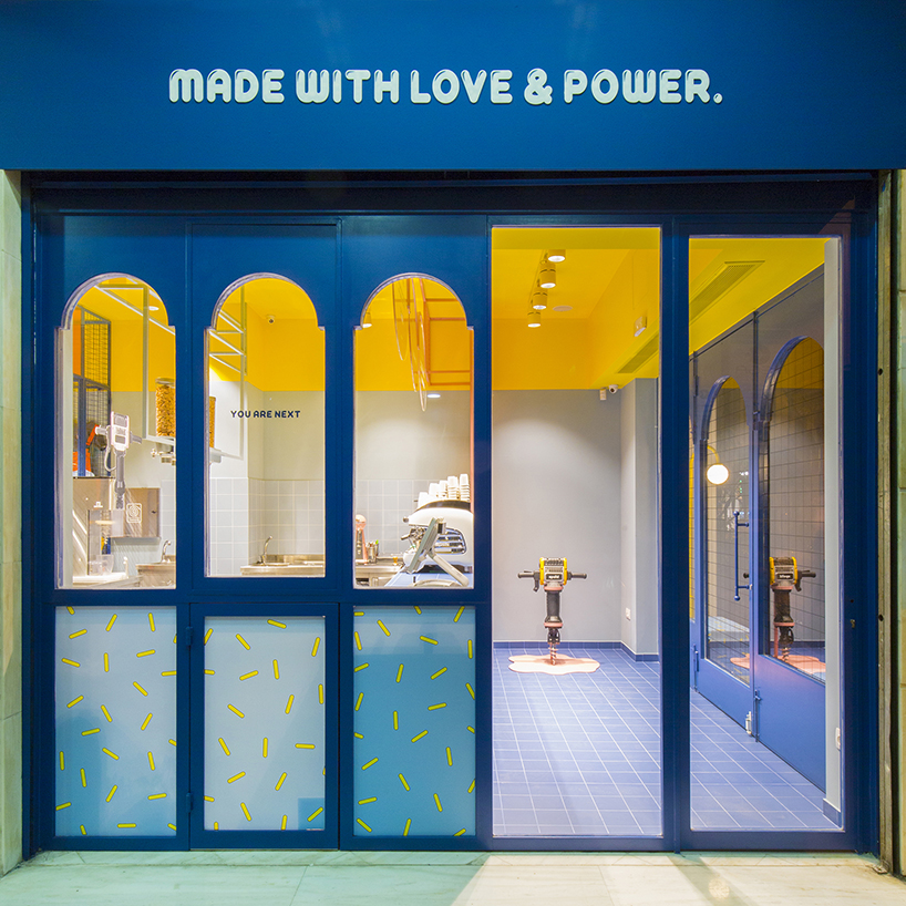 spoild bright color contrasts + graphic lettering realize ice cream store by studiomateriality in greece