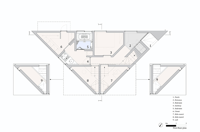 fujiwaramuro architects' triangular house in kobe sits atop hilly japanese terrain - 11