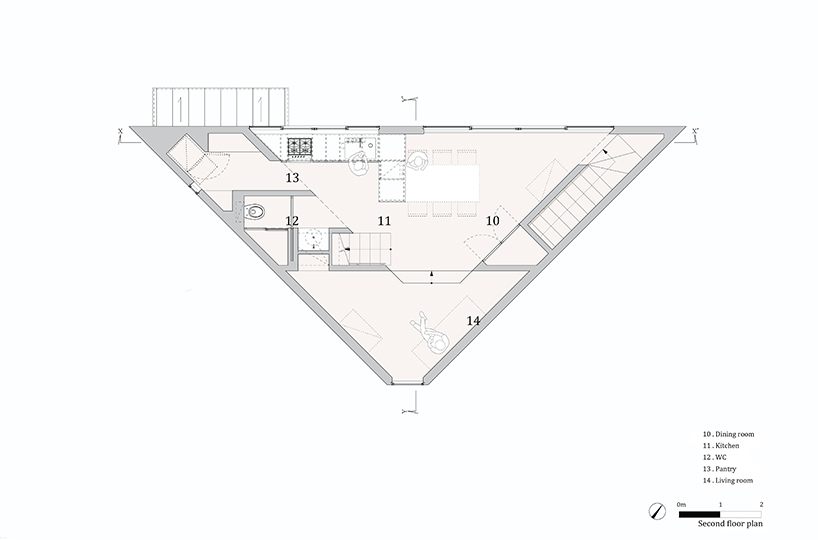 fujiwaramuro architects' triangular house in kobe sits atop hilly japanese terrain - 12