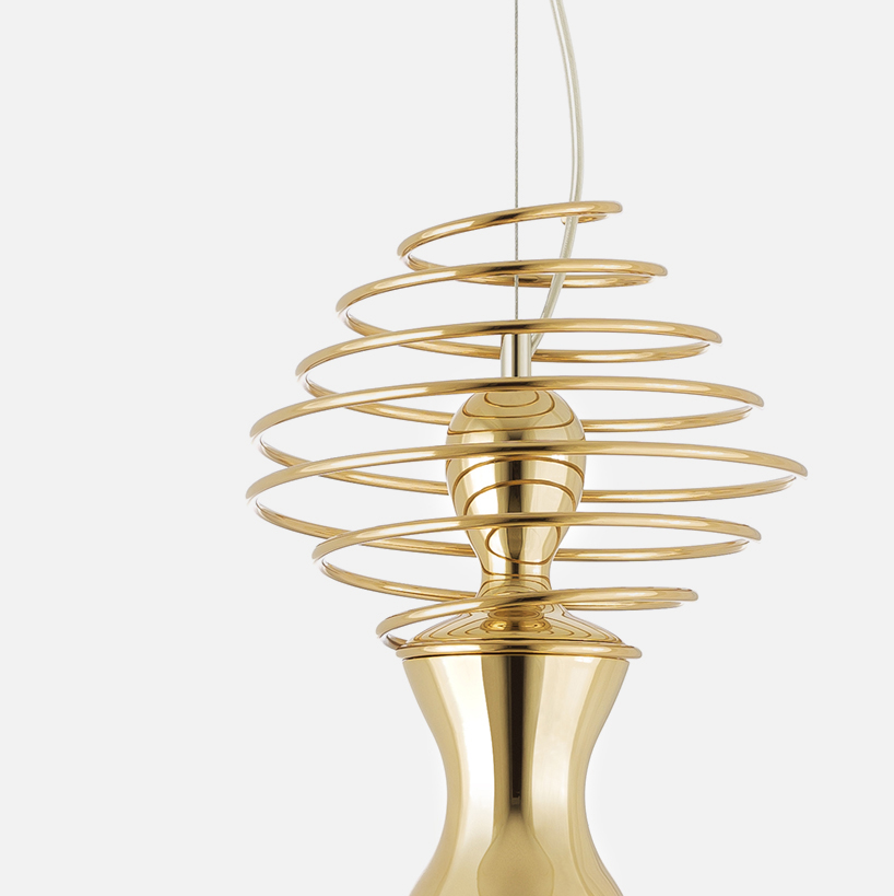 sergi ventura's latest pendant light collection features violins, flowers and birds all plated in 24k gold - 2