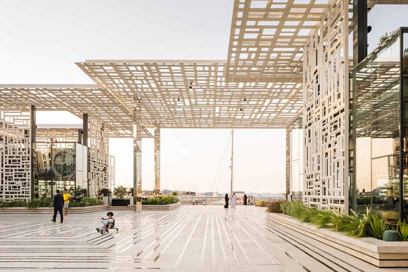acme uses traditional geometries and local marble to build marsa plaza in muscat designboom