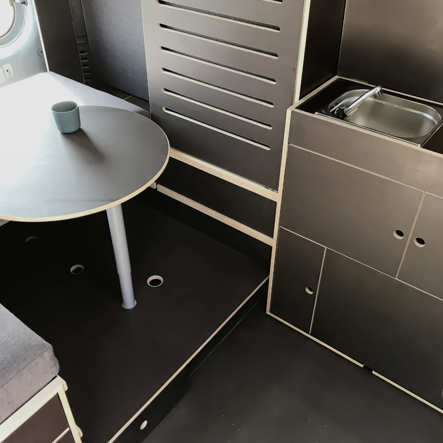 michael hilgers' minimalist campervan is designed as a multifunctional travel tool