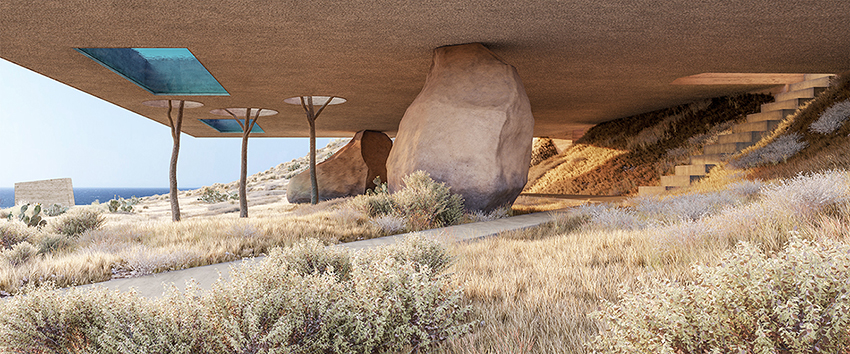 kapsimalis architects envisions two houses carved from rock in santorini designboom