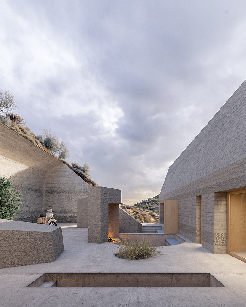 kapsimalis architects envisions two houses carved from rock in santorini designboom