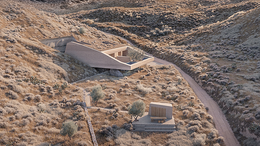 kapsimalis architects envisions two houses carved from rock in santorini designboom