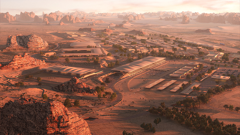 AECOM's vast equestrian village nestles into the rocky desert terrain of AlUla