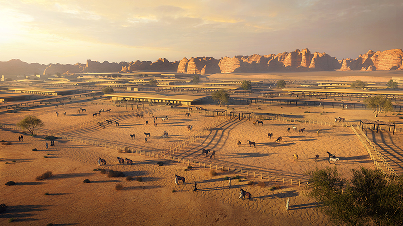 AECOM's vast equestrian village nestles into the rocky desert terrain of AlUla