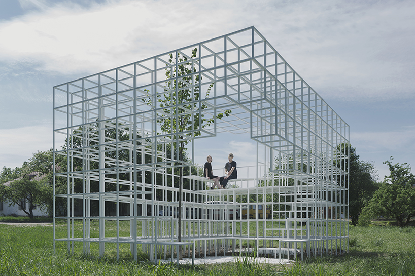 clap studio builds a geometric installation in memory of minsk's destroyed buildings designboom