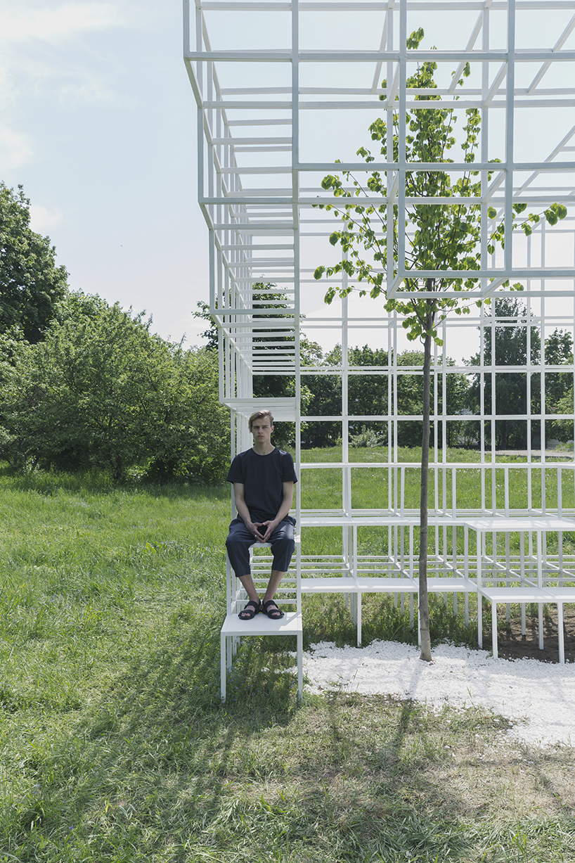 clap studio builds a geometric installation in memory of minsk's destroyed buildings designboom