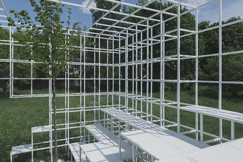 clap studio builds a geometric installation in memory of minsk's destroyed buildings designboom