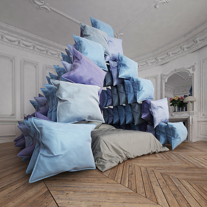 cyril lancelin imagines a pyramid of pillows as the ultimate symbol to stay home designboom