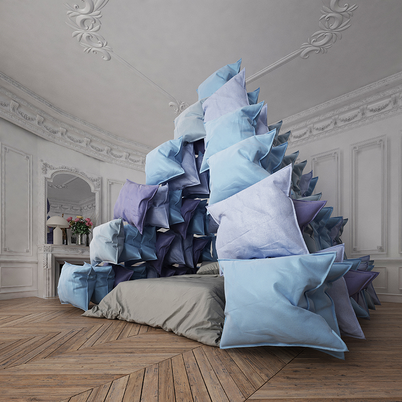 cyril lancelin imagines a pyramid of pillows as the ultimate symbol to stay home designboom