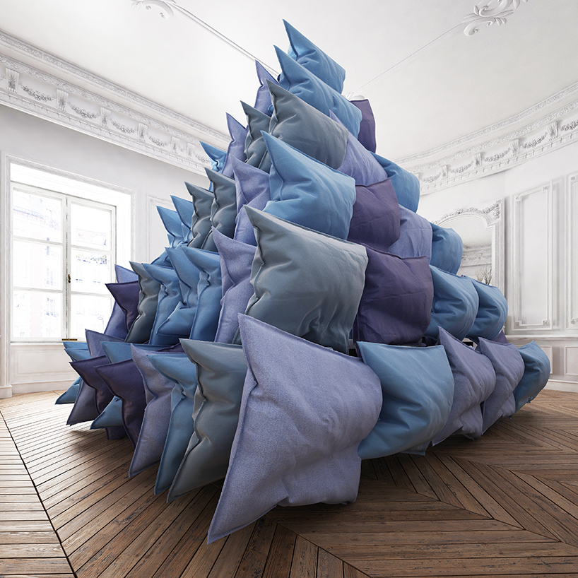 cyril lancelin imagines a pyramid of pillows as the ultimate symbol to stay home designboom