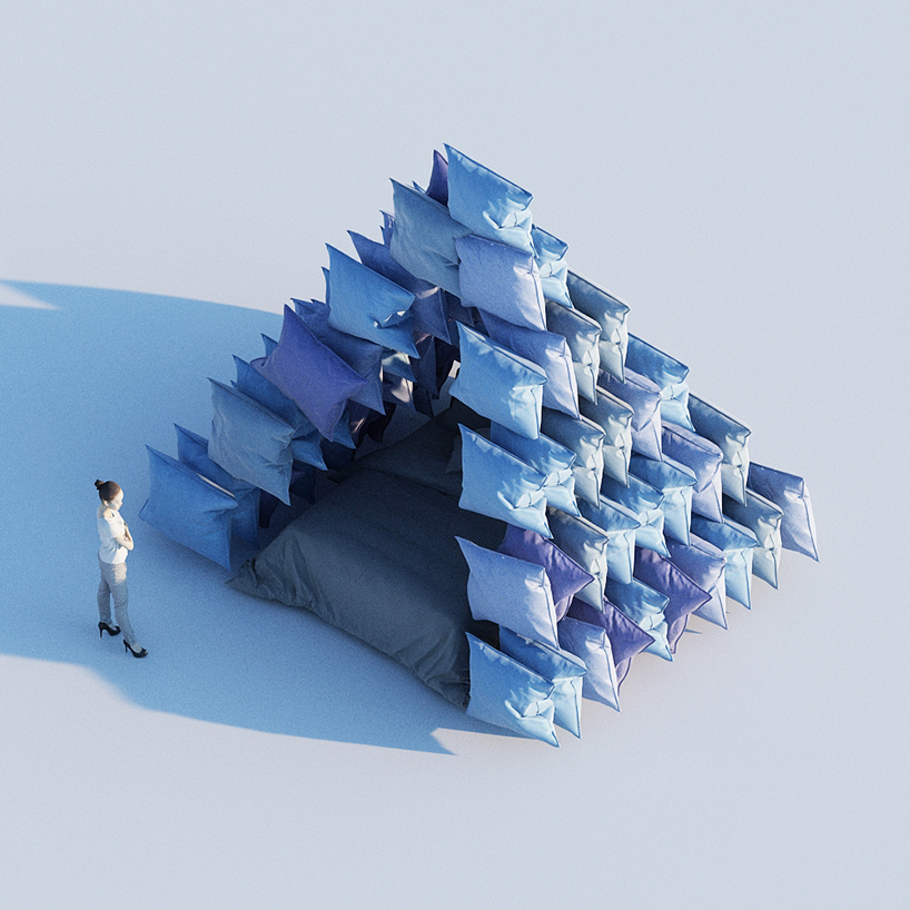 cyril lancelin imagines a pyramid of pillows as the ultimate symbol to stay home designboom