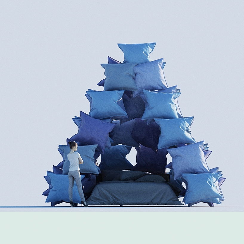 cyril lancelin imagines a pyramid of pillows as the ultimate symbol to stay home designboom