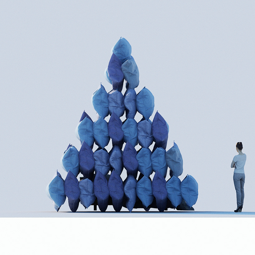 cyril lancelin imagines a pyramid of pillows as the ultimate symbol to stay home designboom