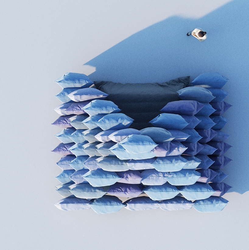 cyril lancelin imagines a pyramid of pillows as the ultimate symbol to stay home designboom