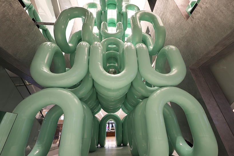 cyril lancelin's giant inflatable 'waterfall arches' cascade at hyundai daegu in south korea