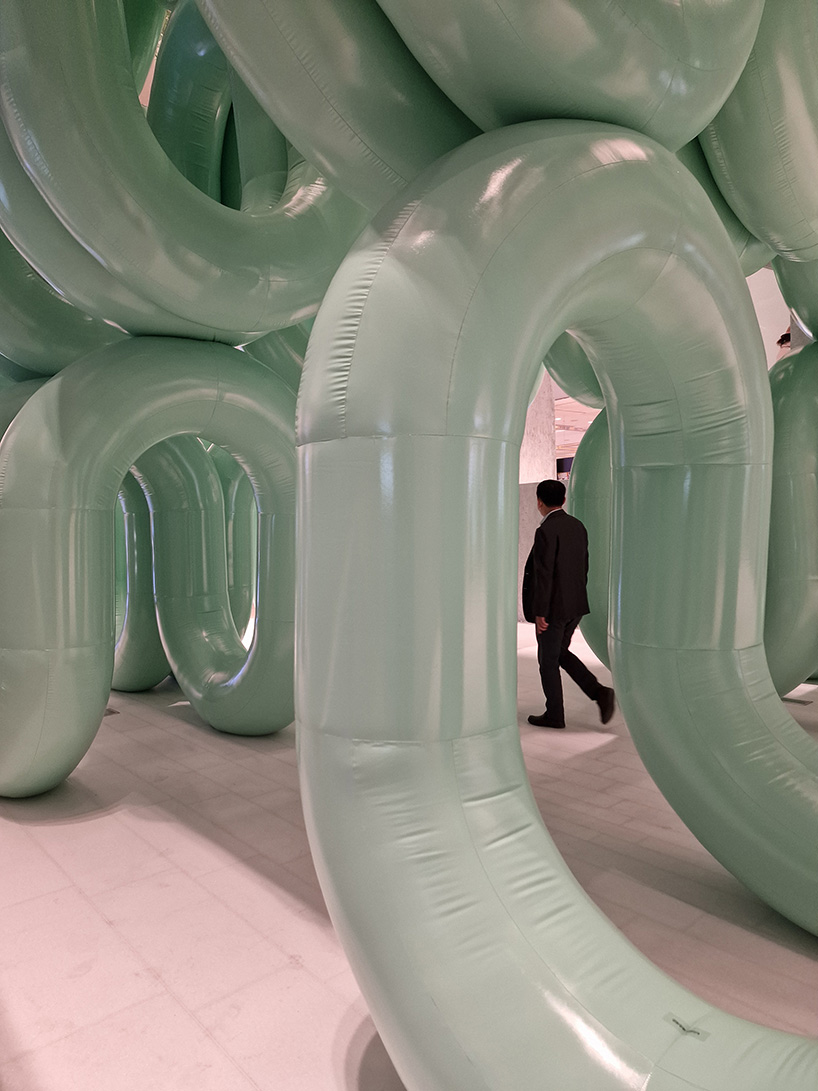 cyril lancelin's giant inflatable 'waterfall arches' cascade at hyundai daegu in south korea
