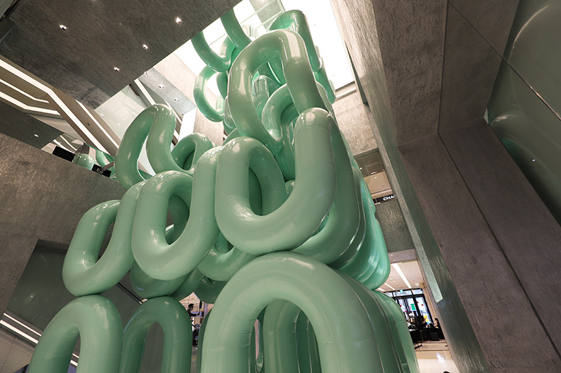 cyril lancelin's giant inflatable 'waterfall arches' cascade at hyundai daegu in south korea