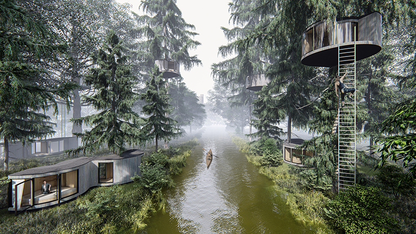 circular treehouse modules by manuel mosquera embrace forest trees in france