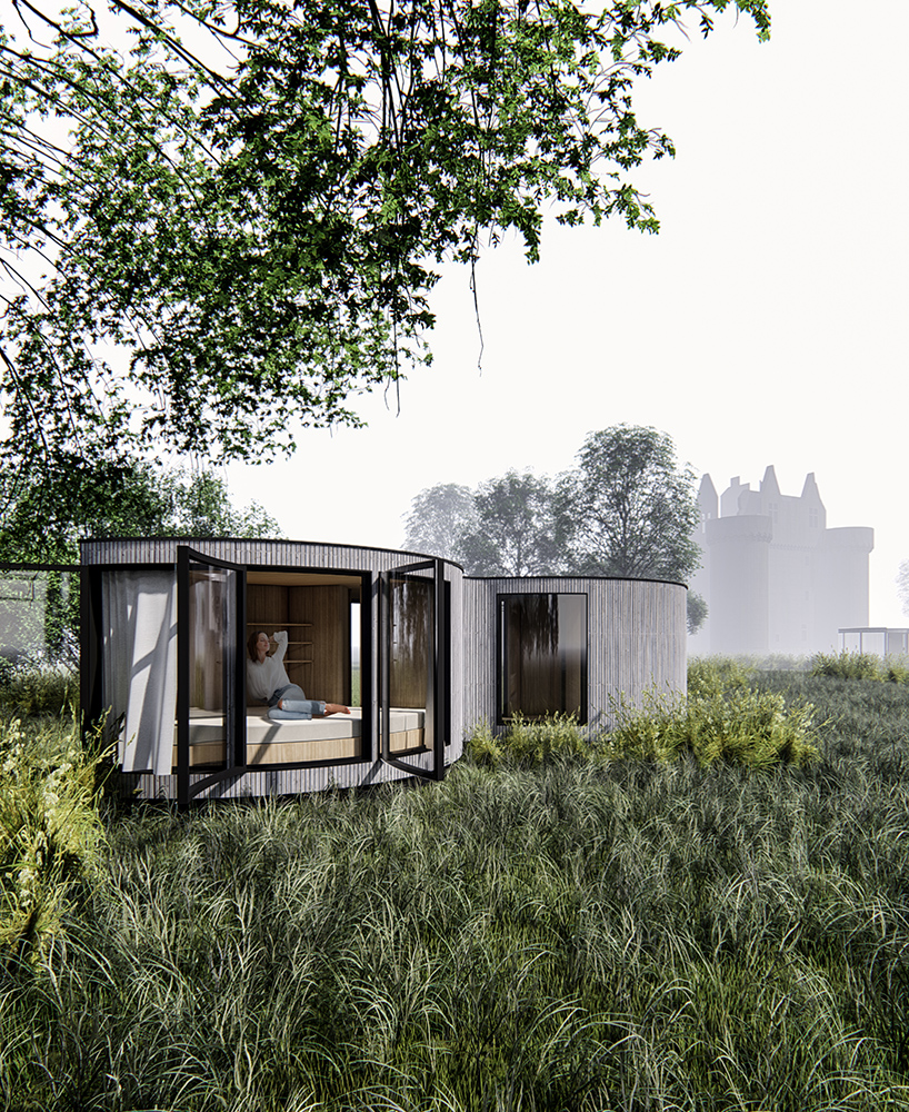 circular treehouse modules by manuel mosquera embrace forest trees in france