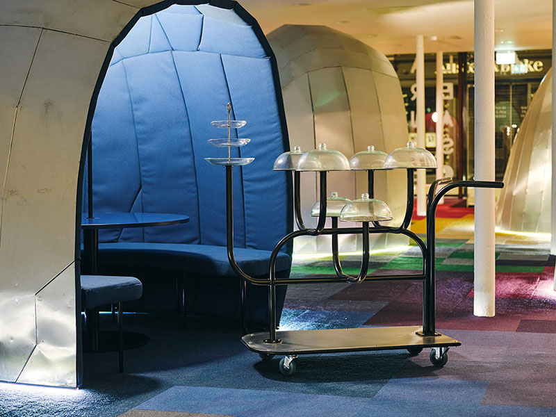 lazerian's aluminium pods occupy an art gallery-cum-bar in manchester designboom