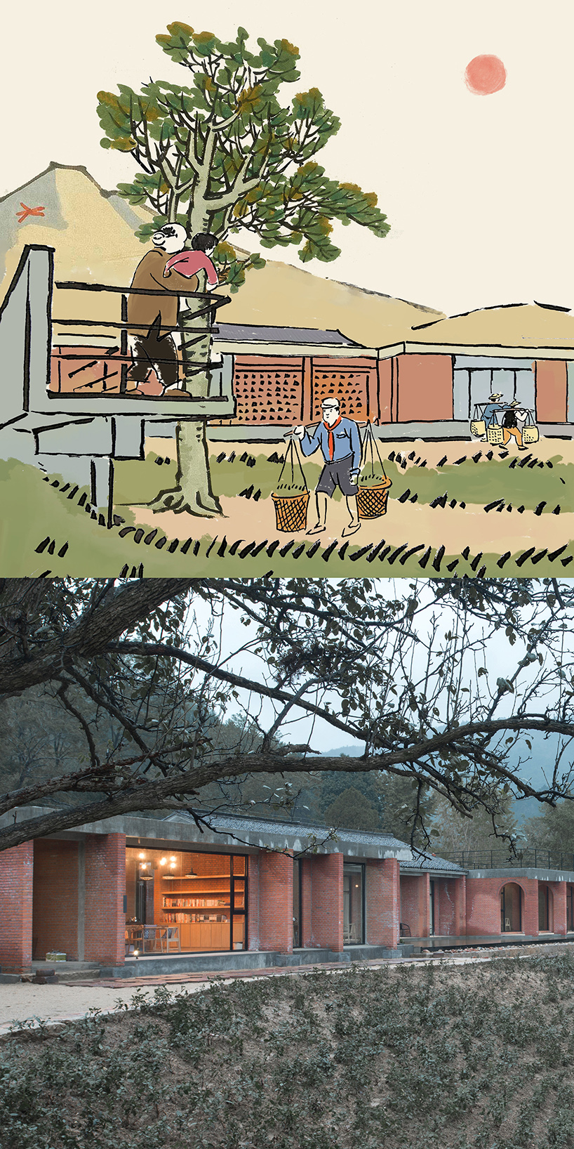 3andwich design and he wei studio interpret drawings of rural china into architecture