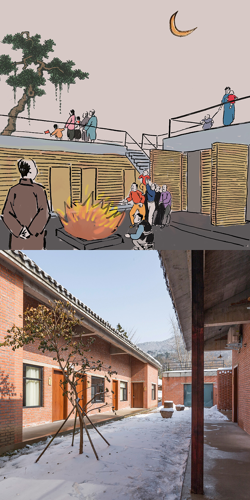 3andwich design and he wei studio interpret drawings of rural china into architecture