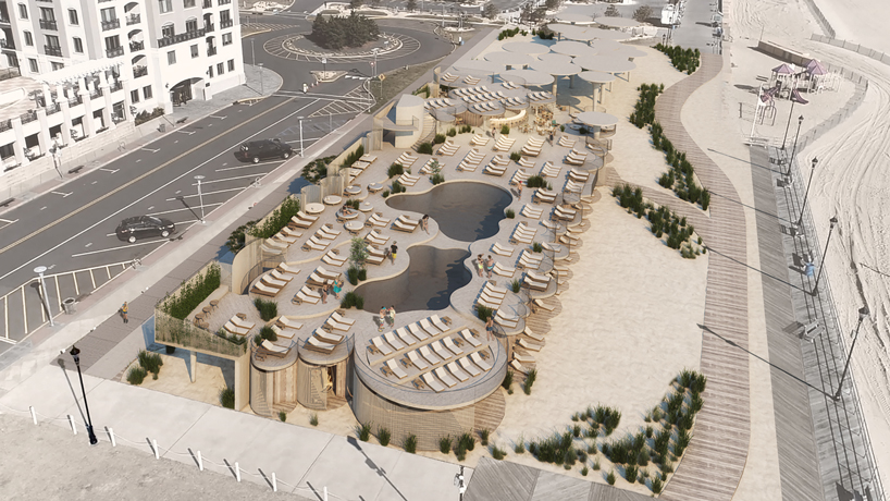 curved concrete and reclaimed wood form asbury park beach club proposal designboom