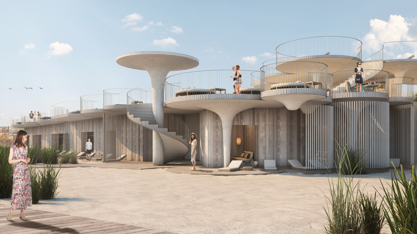 curved concrete and reclaimed wood form asbury park beach club proposal designboom