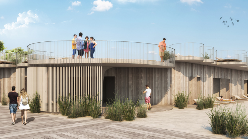curved concrete and reclaimed wood form asbury park beach club proposal designboom