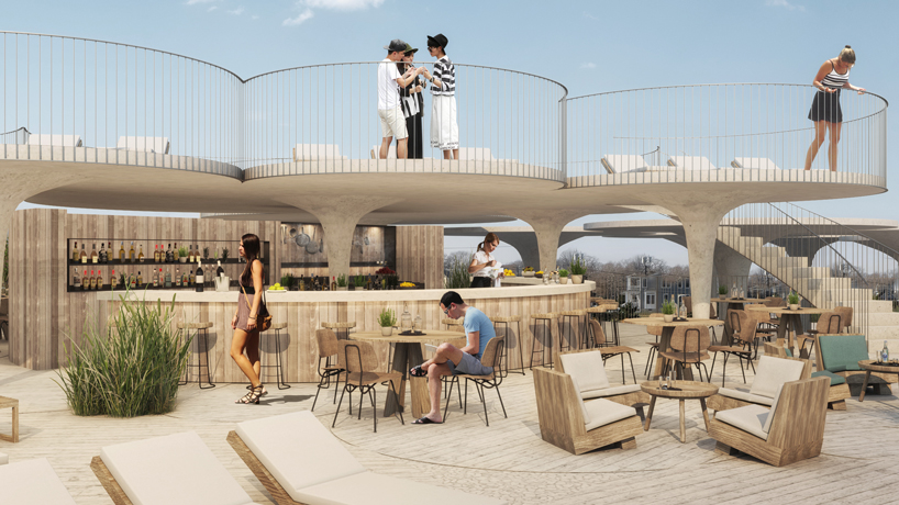 curved concrete and reclaimed wood form asbury park beach club proposal designboom