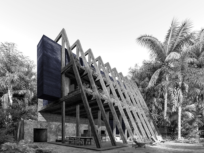 esrawe studio's pyramidal wooden structure suspends three suites for hotel in riviera maya