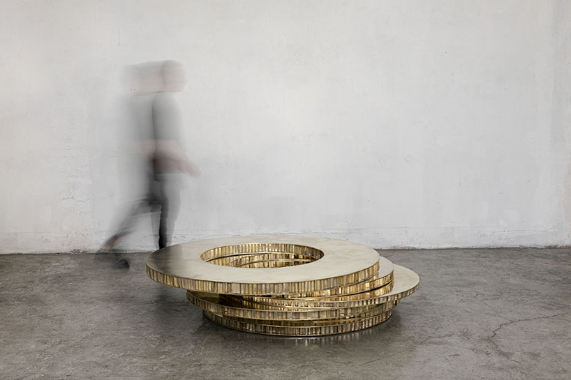 héctor esrawe renders aleatory textures of cardboard as polished bronze coffee tables