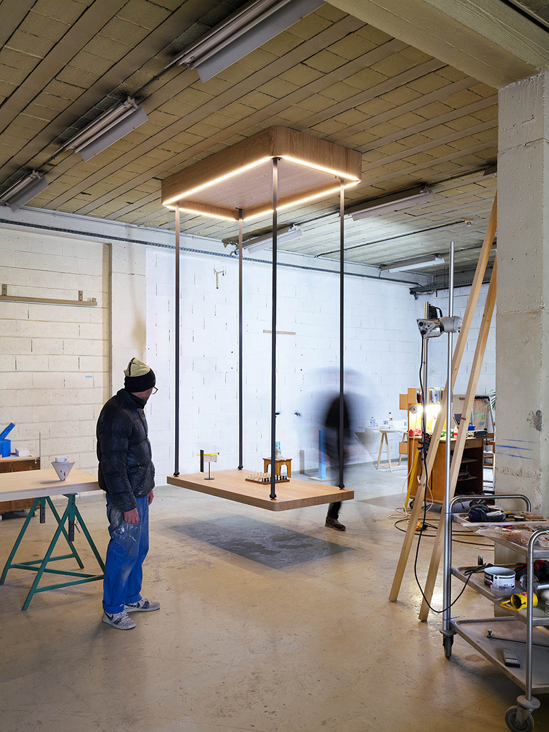 JCPCDR's 'flying table' uses detachable seat belts to suspend from the ceiling designboom