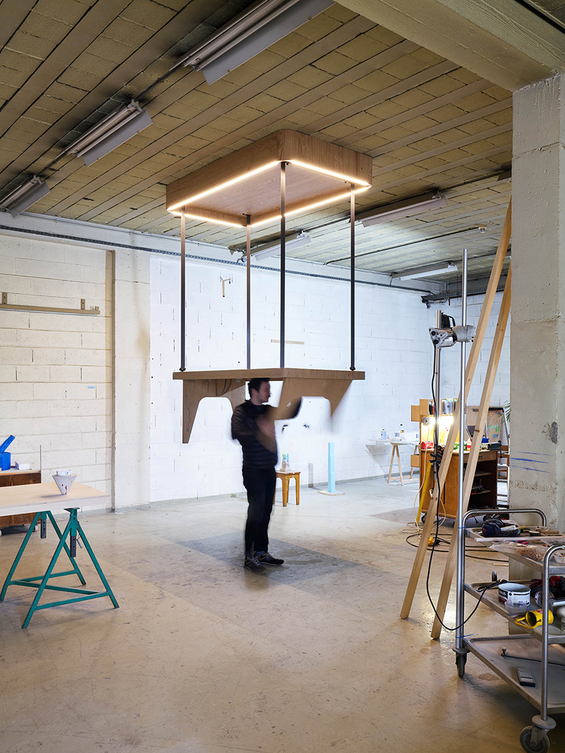 JCPCDR's 'flying table' uses detachable seat belts to suspend from the ceiling designboom