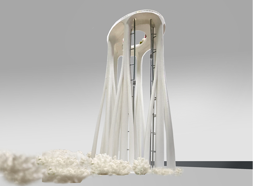 XTU envisions a mangrove-like memorial with giant waterfall in singapore designboom